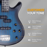 Glarry GIB 4 String Full Size Bass Guitar SS pickups w/ 20W Amplifier - Blue